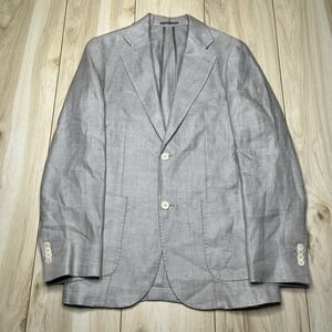 Gutteridge Pure Linen Hopsack Weave Unstructured Sport Coat Mens Sz 46/36 Gray